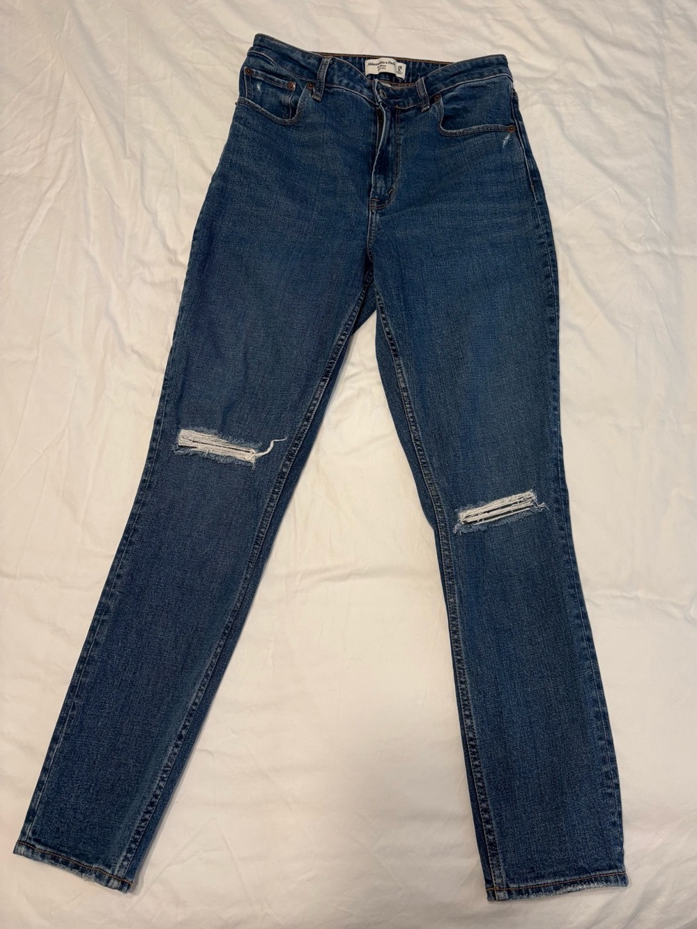 Abercrombie & Fitch Curve Love Tall Dark Blue Skinny Jean with Knee Rips